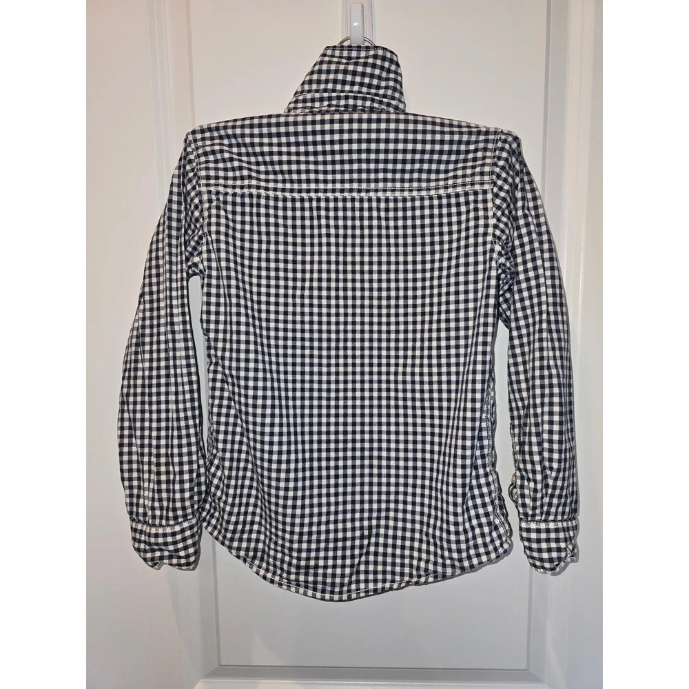 Carters Boys Navy Blue White Gingham Check Button Down Shirt Size 6 Long Sleeve‎